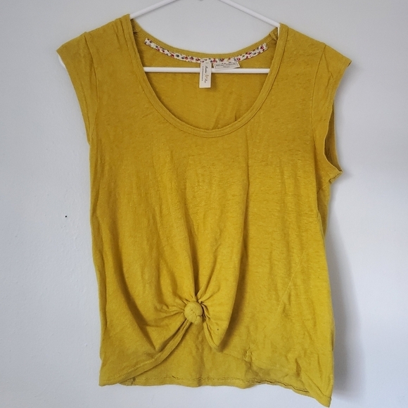 Anthropologie Meadow Rue Mustard Yellow Tie Waist Tank Top - Picture 1 of 3